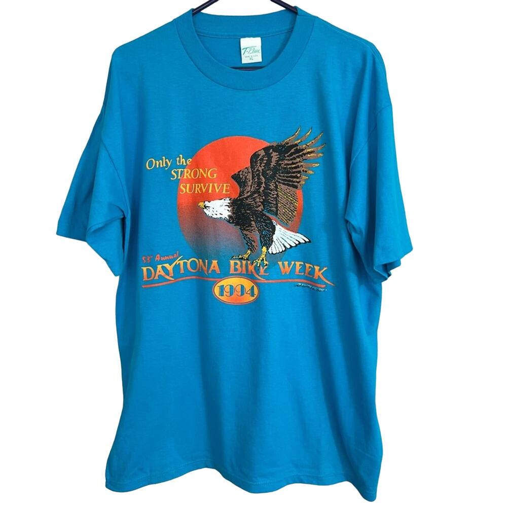 Vintage 90’s Daytona Bike Week Aqua Blue SZ XL Single Stitch 2-Sided T-Shirt NEW